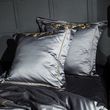 Lezkira Vibrant Grey Luxury Egyptian Cotton Embroidery Bedding Set