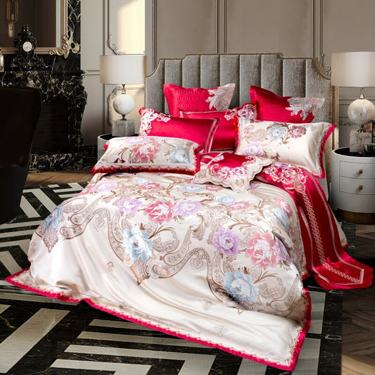 Tulipia Luxury Sateen Cotton Paisley Floral Jacquard Royal Bedding Set
