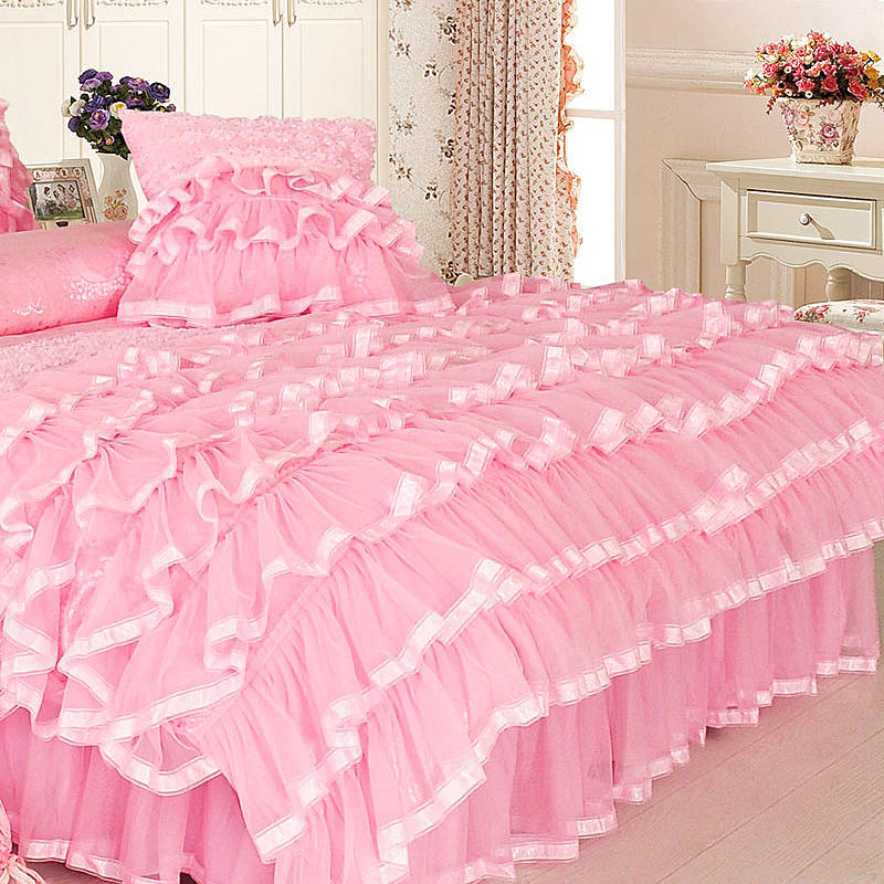 Aaliyah Triple Layered Ruffled Cotton Lace Bedding Set