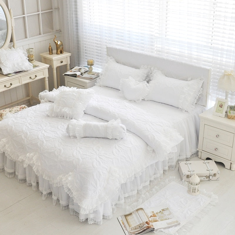 Amani Double-Layered Ruffled Cotton Lace Bedding Set