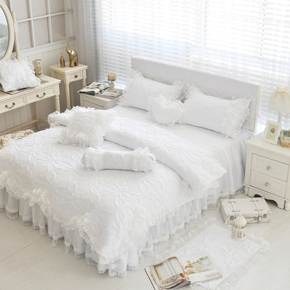 Amani Double-Layered Ruffled Cotton Lace Bedding Set