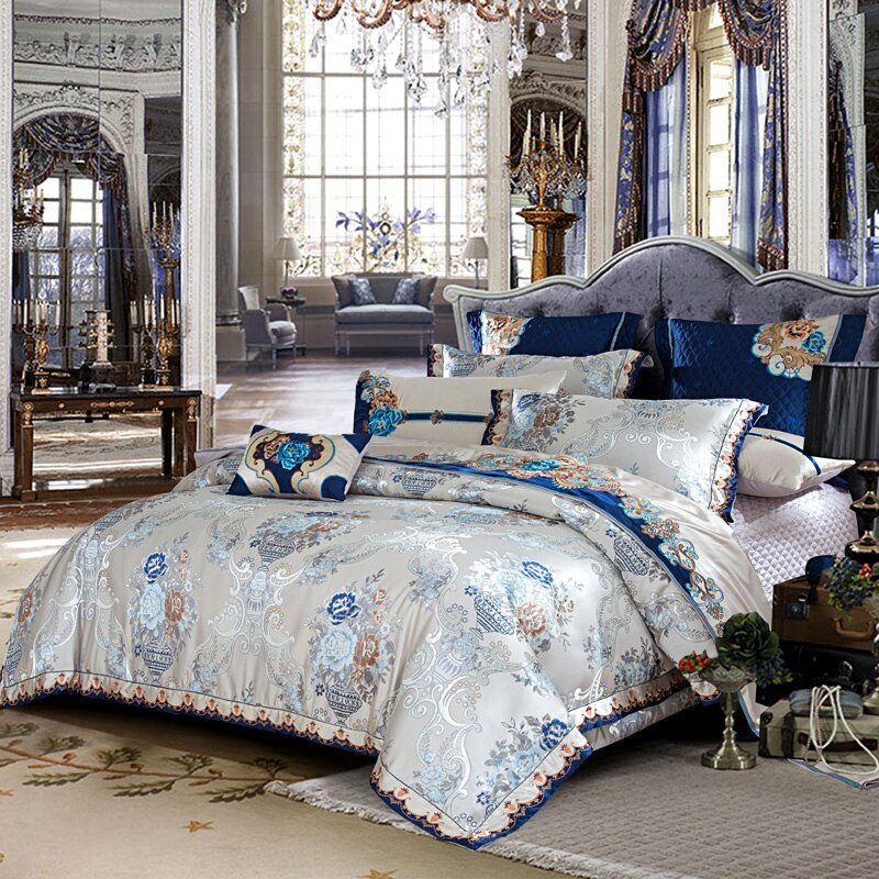 Kaleyra Silver Golden Silk Satin Cotton Bedding Set