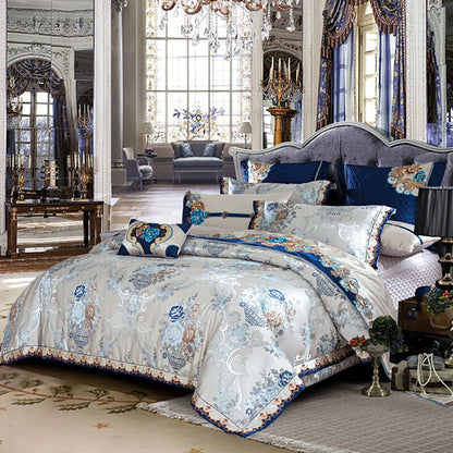 Kaleyra Silver Golden Silk Satin Cotton Bedding Set