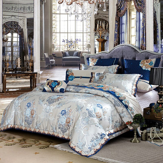 Kaleyra Silver Golden Silk Satin Cotton Bedding Set