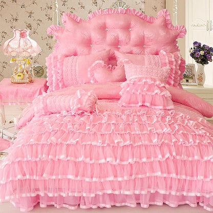 Aaliyah Triple Layered Ruffled Cotton Lace Bedding Set