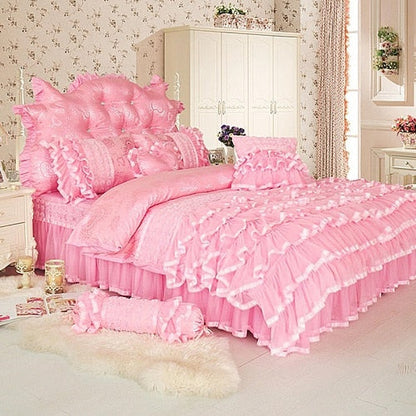 Aaliyah Triple Layered Ruffled Cotton Lace Bedding Set