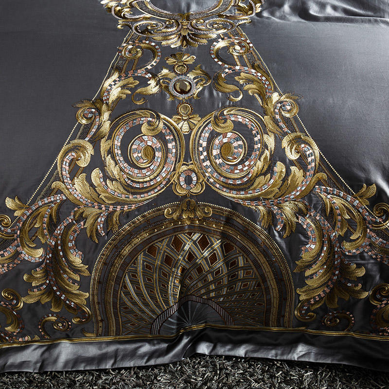 Lezkira Vibrant Grey Luxury Egyptian Cotton Embroidery Bedding Set