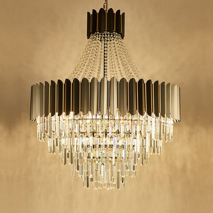 Logan Modern Stainless Steel Tiered Crystal Chandelier