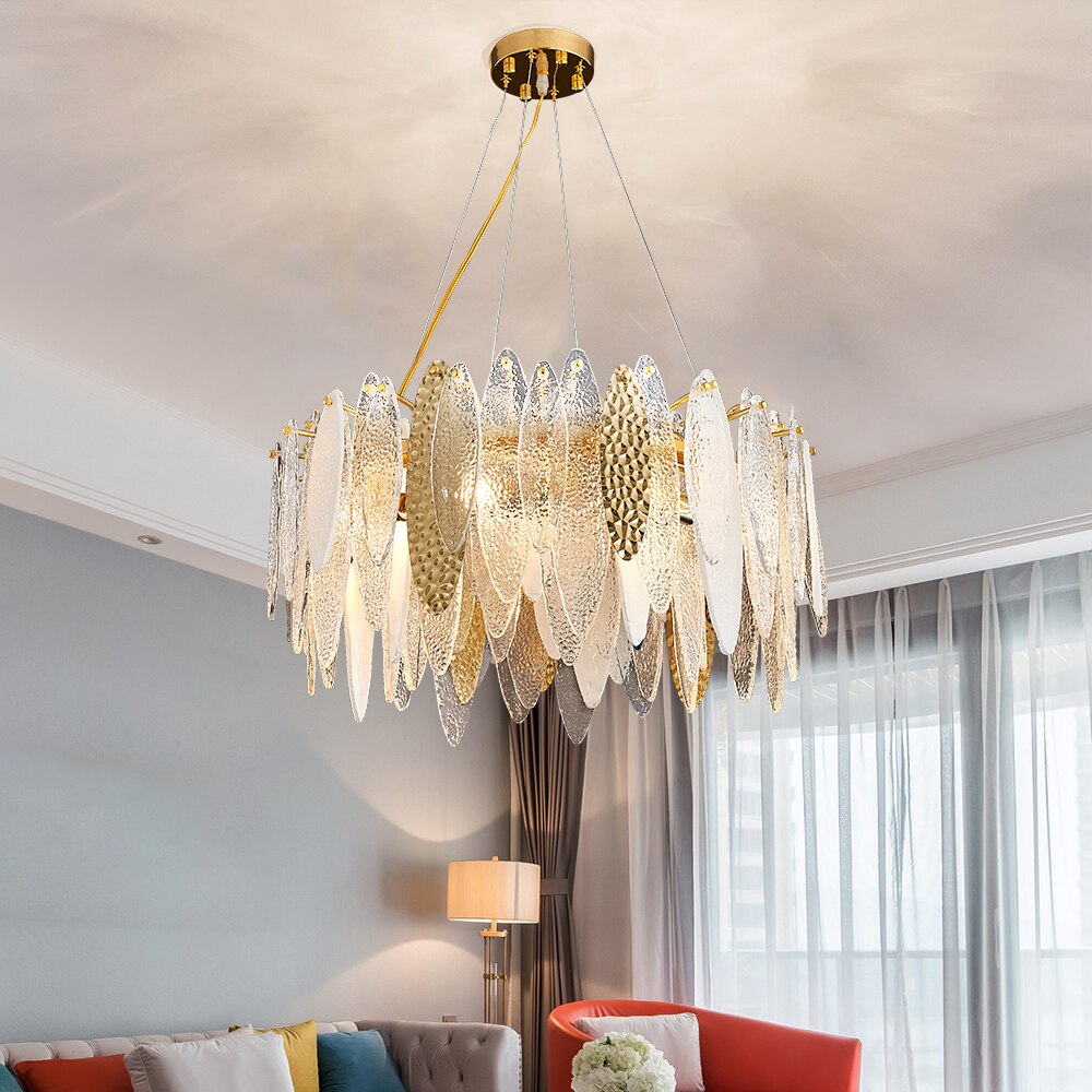 Leslie Frosted Textured Teardrop Glass Ring Chandelier