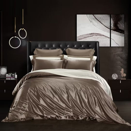Aristelle Taupe Brown Luxury Pure Mulberry Silk Bedding Set