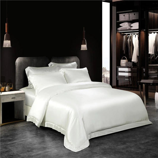 Eloise White Luxury Pure Mulberry Silk Bedding Set