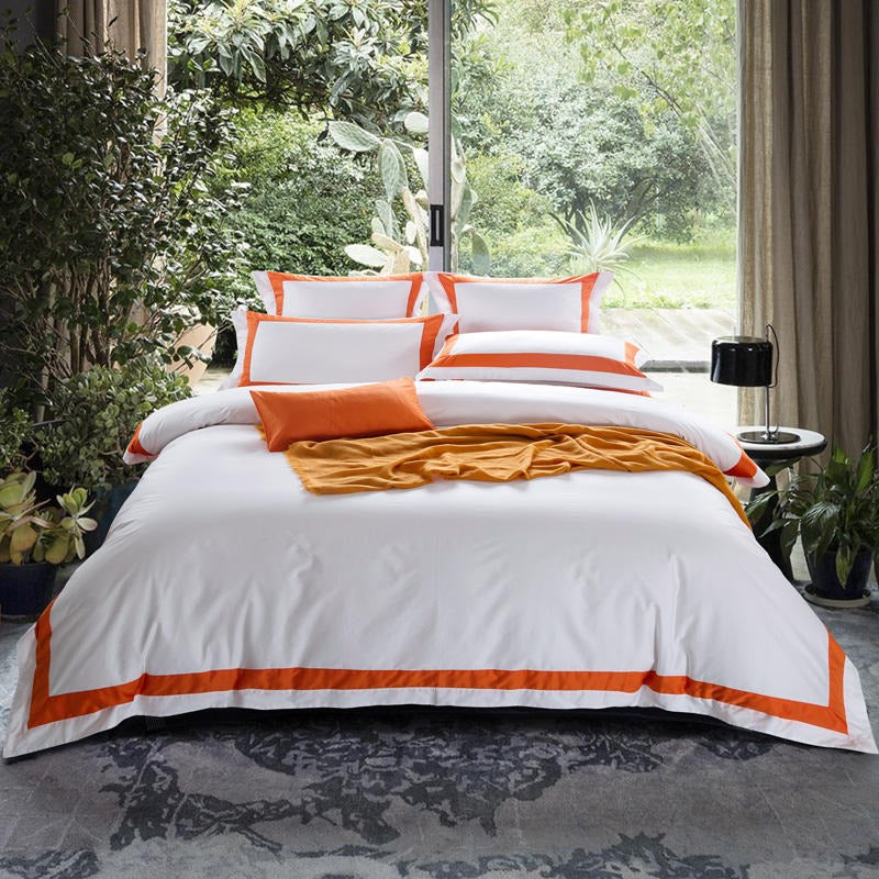Degella Orange Stripe Egyptian Cotton Luxury White Bedding Set
