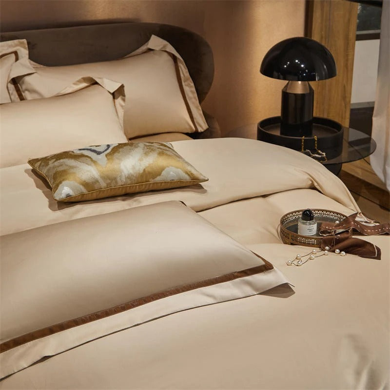 Brisa Dark Vanilla Contrasting Hotel Stripe Bedding Set