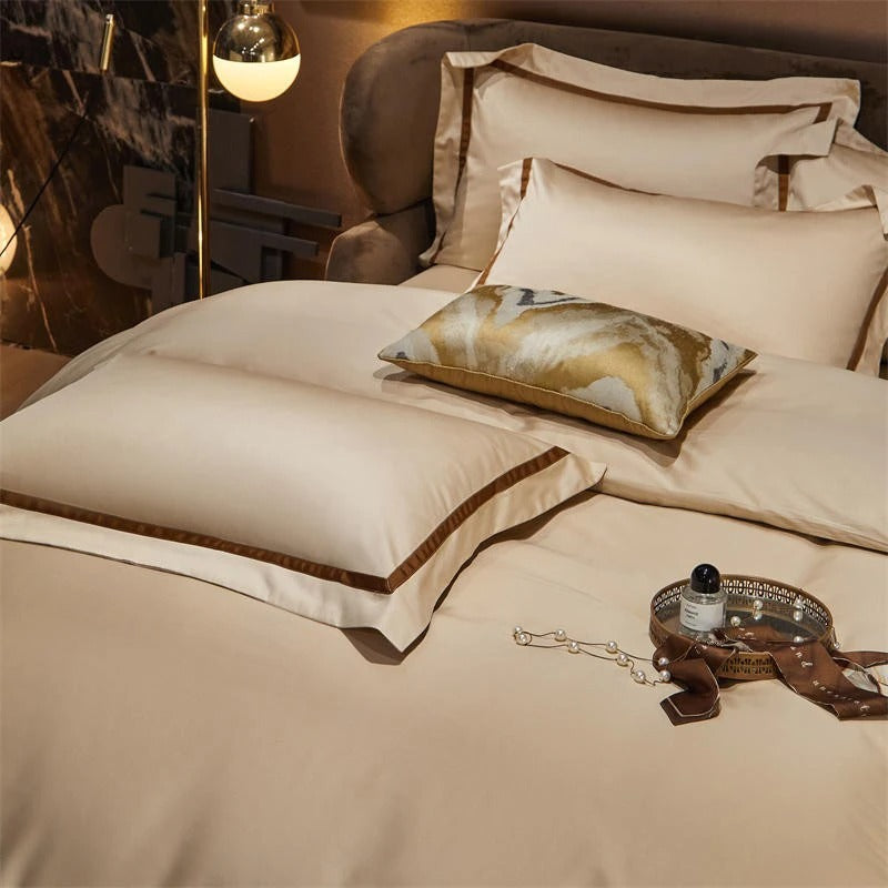 Brisa Dark Vanilla Contrasting Hotel Stripe Bedding Set