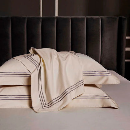 Leila Kilim Beige Embroidered Edge Egyptian Cotton Bedding Set