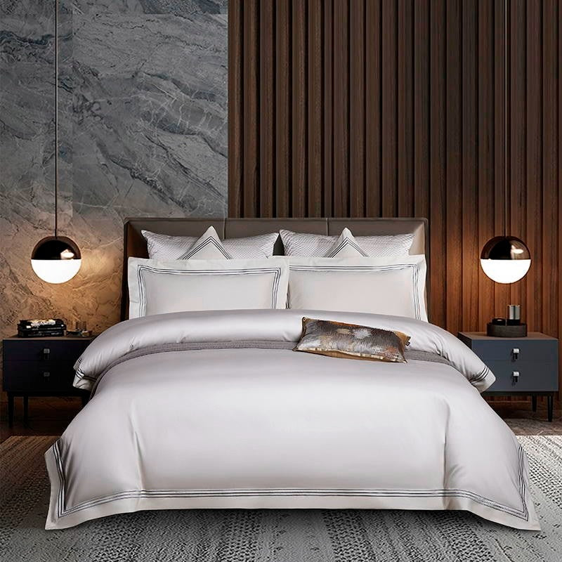 Leila White Embroidered Edge Egyptian Cotton Bedding Set