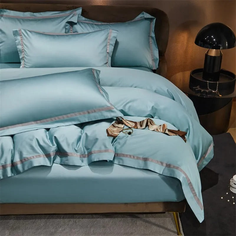 Brisa Pastel Blue Contrasting Hotel Stripe Bedding Set