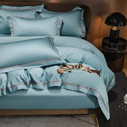 Brisa Pastel Blue Contrasting Hotel Stripe Bedding Set
