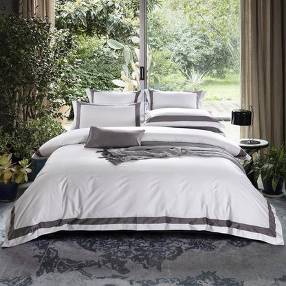 Degella Grey Stripe Egyptian Cotton Luxury White Bedding Set
