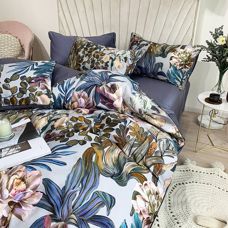 Arjoma Leaf Floral Egyptian Cotton Bedding Set