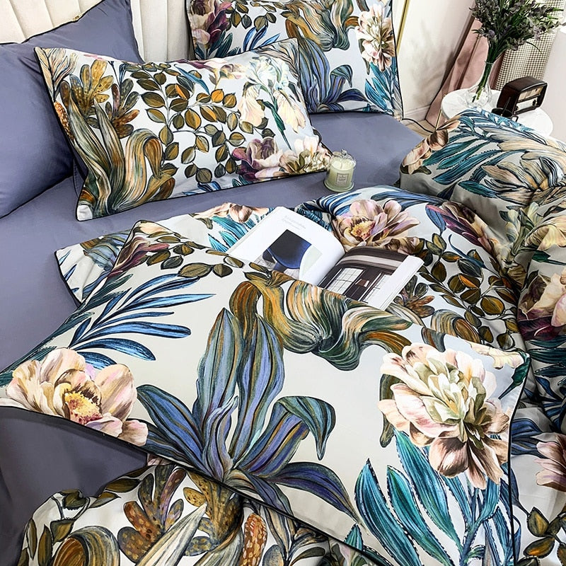 Arjoma Leaf Floral Egyptian Cotton Bedding Set
