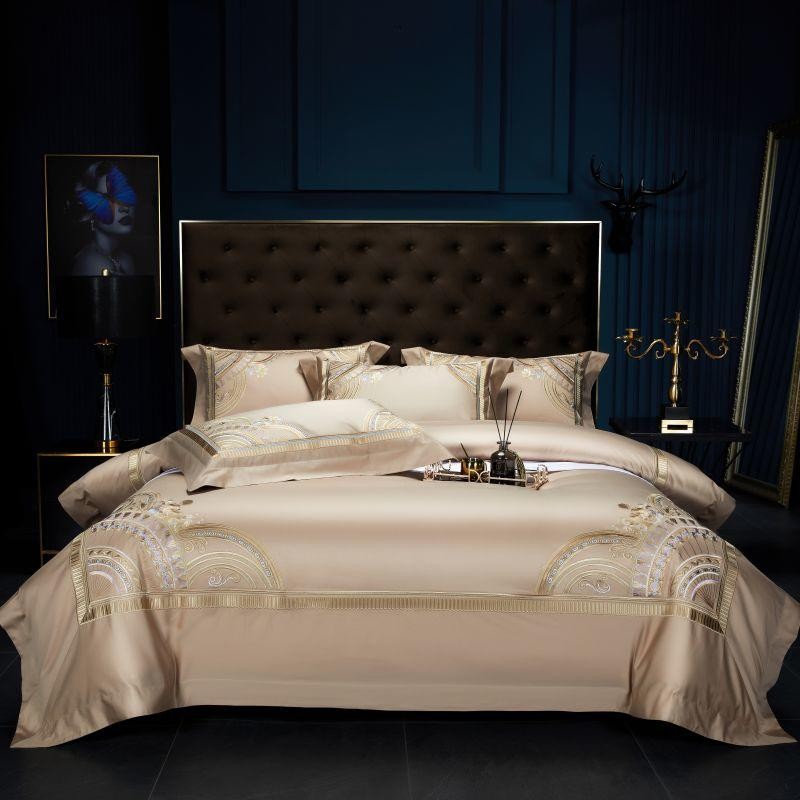Mia Art Deco Embroidered Border Egyptian Cotton Bedding Set