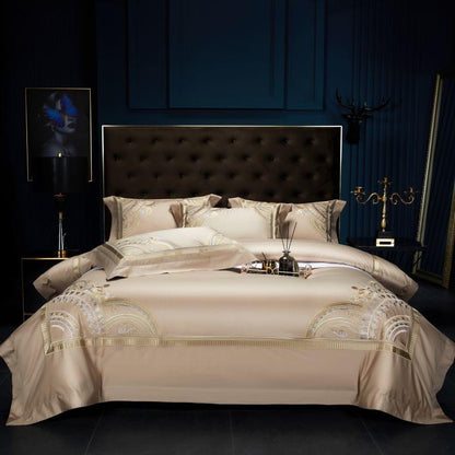Mia Art Deco Embroidered Border Egyptian Cotton Bedding Set
