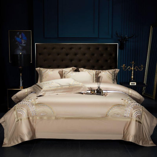 Mia Art Deco Embroidered Border Egyptian Cotton Bedding Set