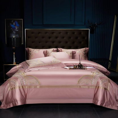 Mia Art Deco Embroidered Border Egyptian Cotton Bedding Set