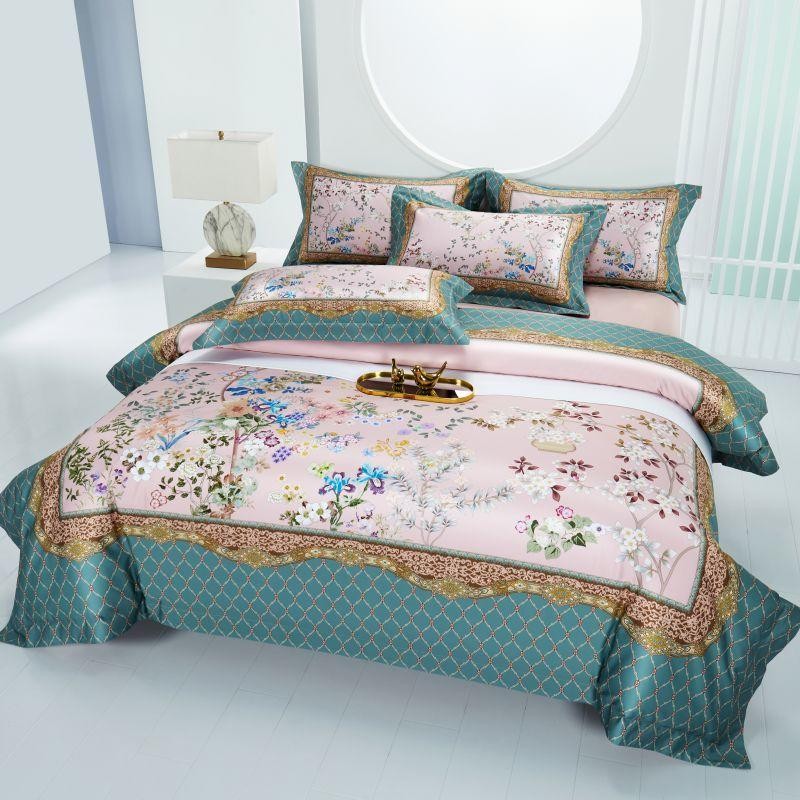 Anne Hybrid Floral And Diamond Printed Silky Egyptian Cotton Bedding Set