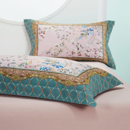 Anne Hybrid Floral And Diamond Printed Silky Egyptian Cotton Bedding Set